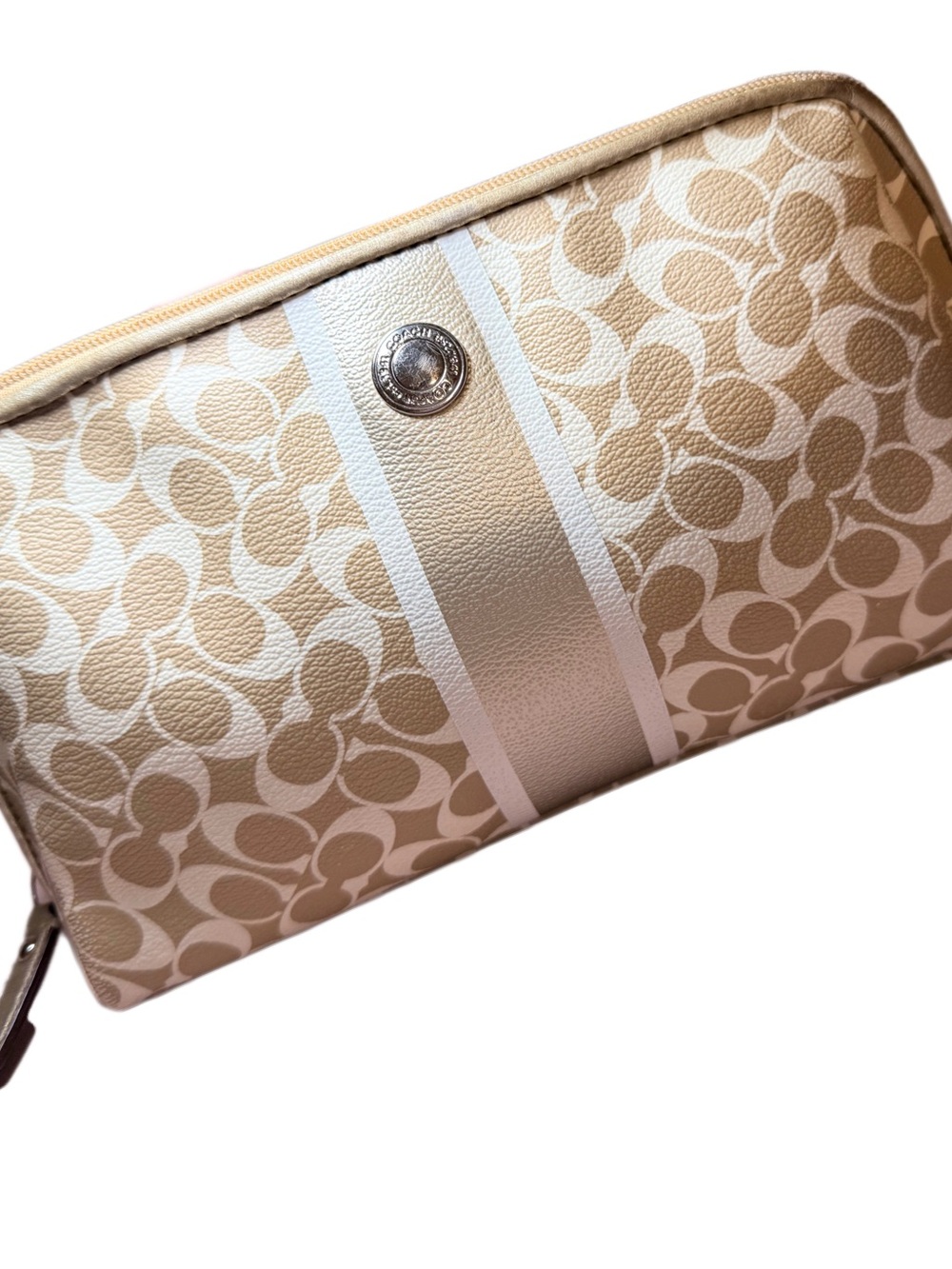 Coach Chelsea Beige Cream Signature Monogram Cosmetic Bag Full Size